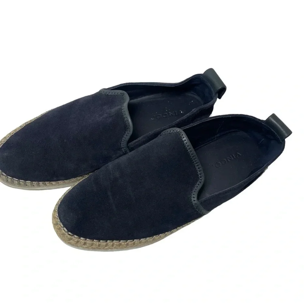 Vince Blair Womens 7.5 Navy Suede Espadrille Mules Slip On Loafers Flats